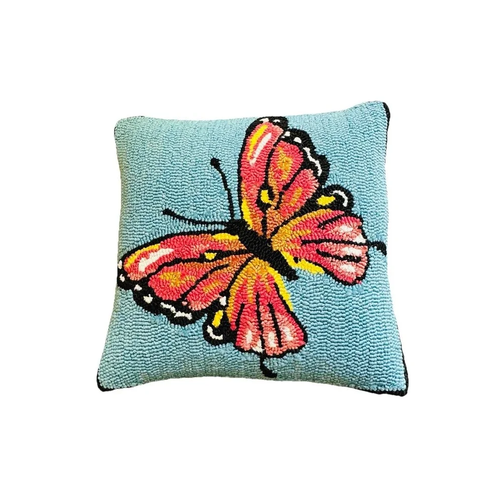 Wayfier Monarch Butterfly Throw Pillow Blue Orange Garden Embroidered Fairy